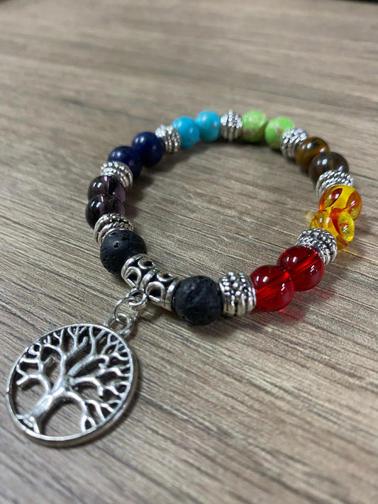 Pulseira Árvore da Vida com Pedras Coloridas