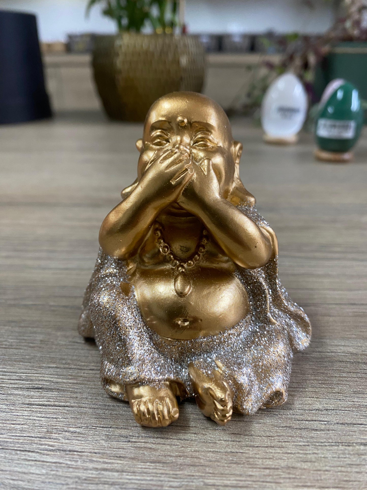 Trio de Budas Sentidos - Dourado Glitter