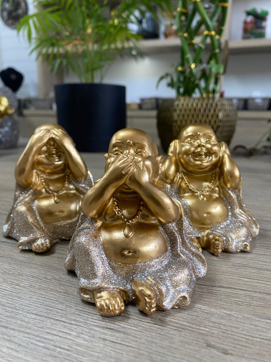 Trio de Budas Sentidos - Dourado Glitter