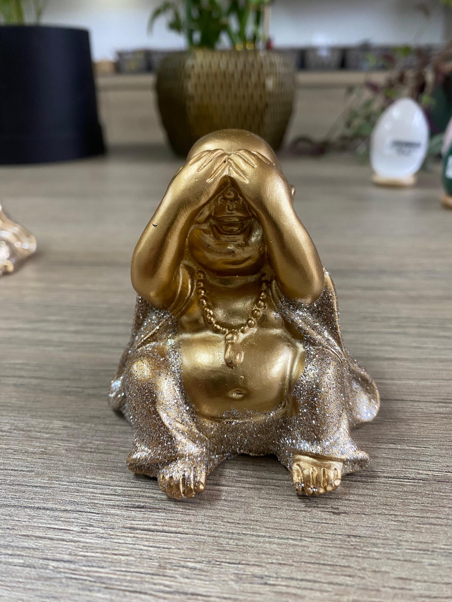 Trio de Budas Sentidos - Dourado Glitter