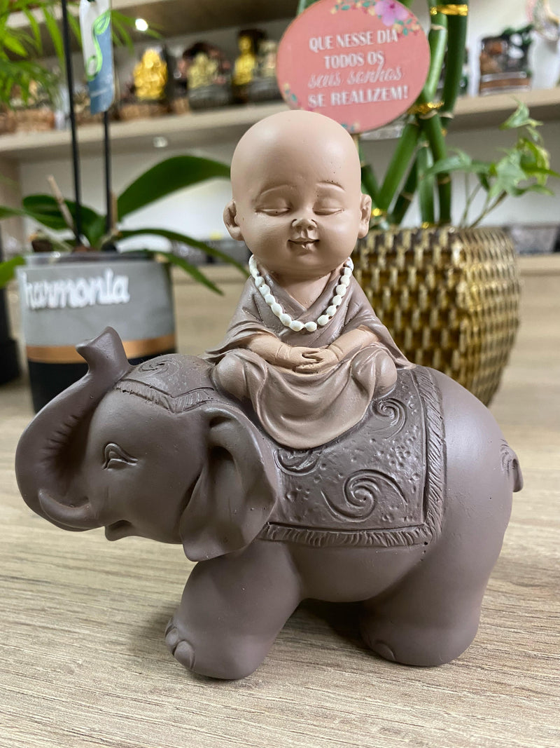 Elefante com Buda de Resina