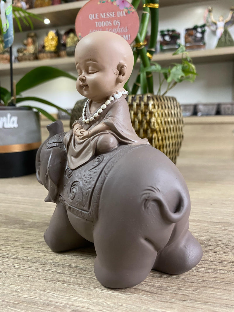 Elefante com Buda de Resina