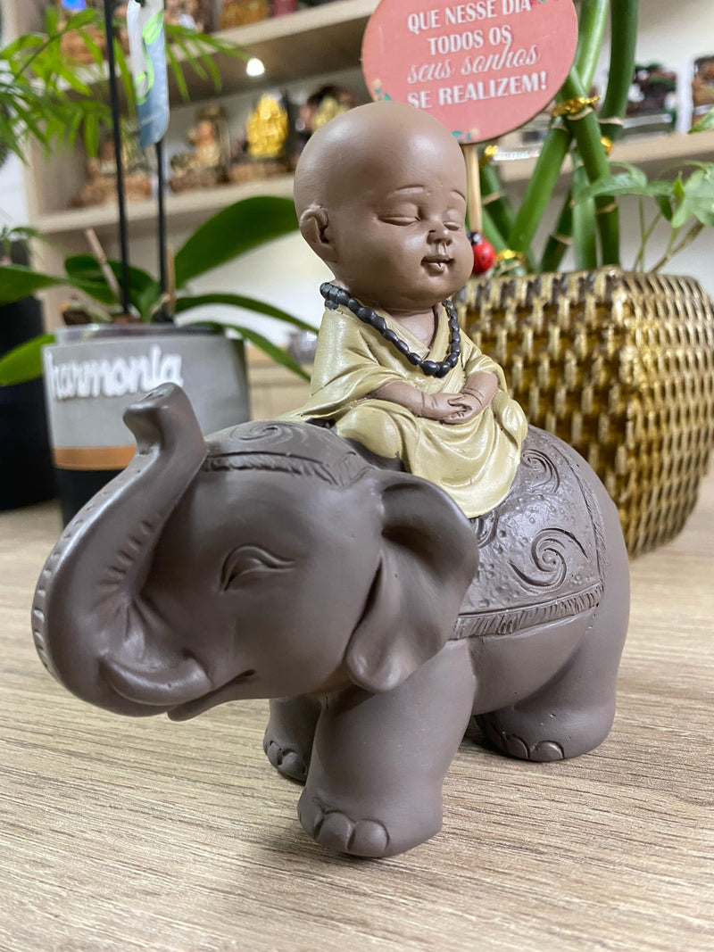 Elefante com Buda de Resina