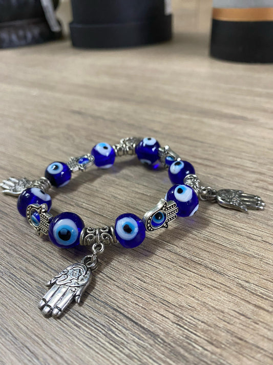 Pulseira de Olho Grego com 4 Mãos de Hamsa