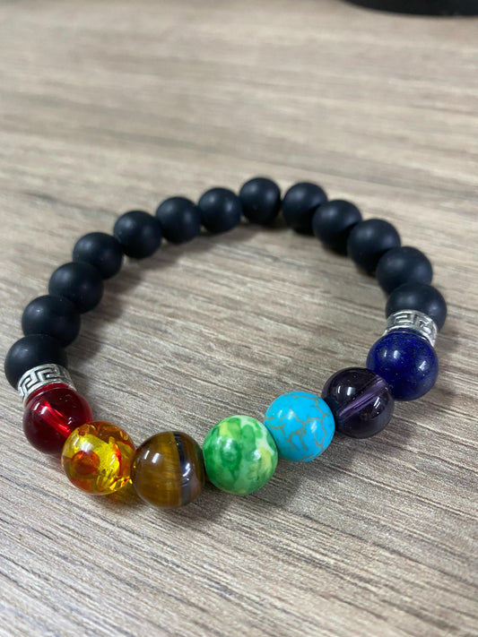 Pulseira de Porcelana Preta com Pedras dos 7 Chakras
