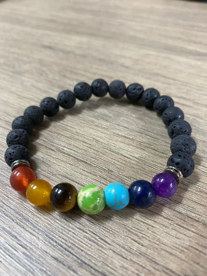 Pulseira de Obsidiana com Pedras dos 7 Chakras