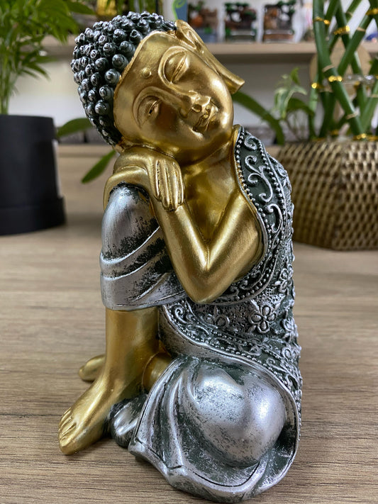 Buda Sidarta Sentado - Cinza/Dourado