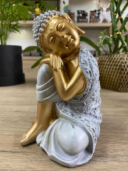 Buda Sidarta Sentado - Cinza/Dourado