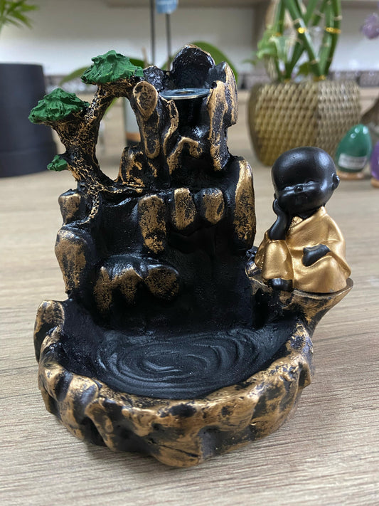 Incensário Cascata Buda Dourado