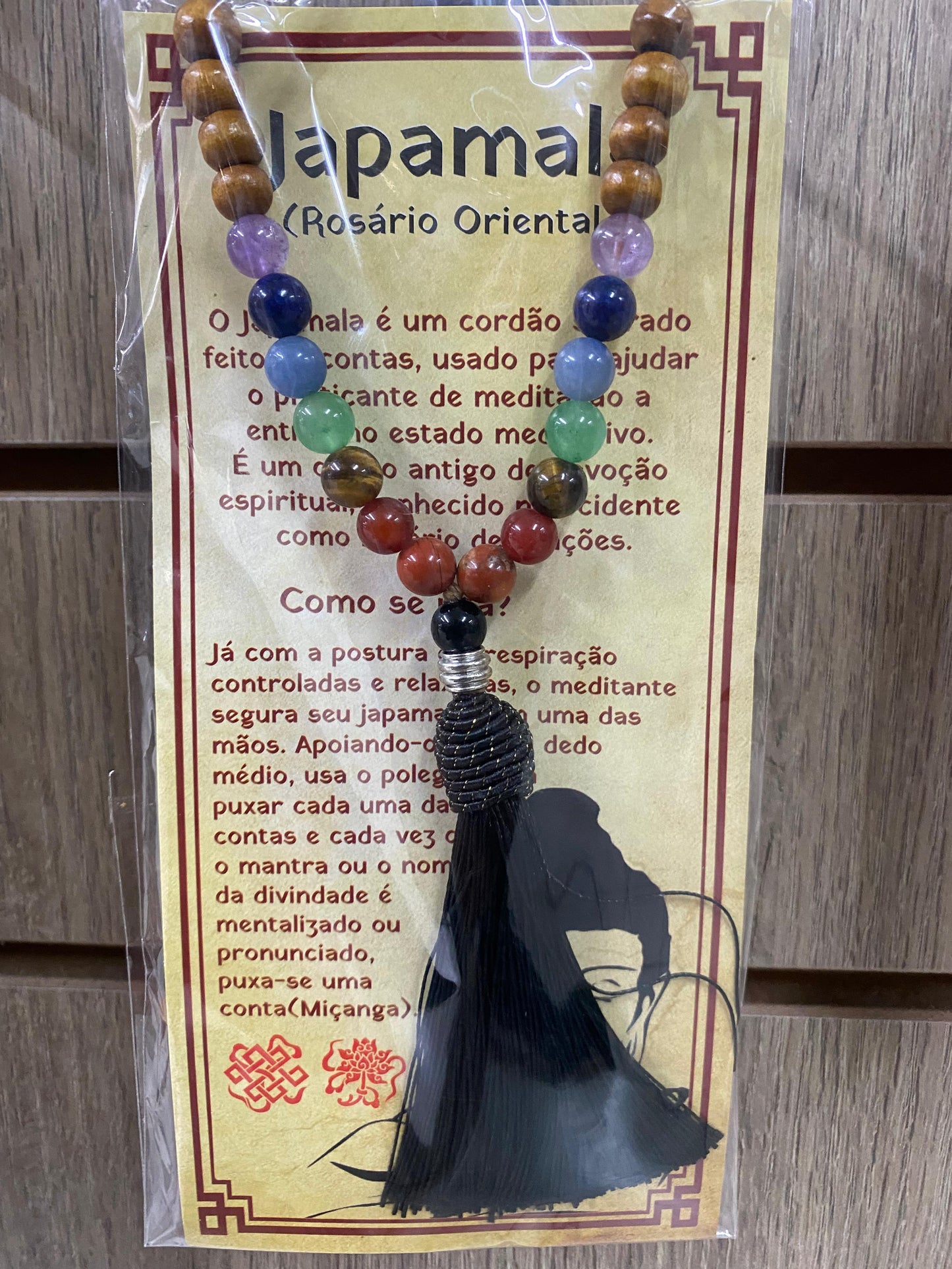 Japamala de Madeira com Pedras dos 7 Chakras