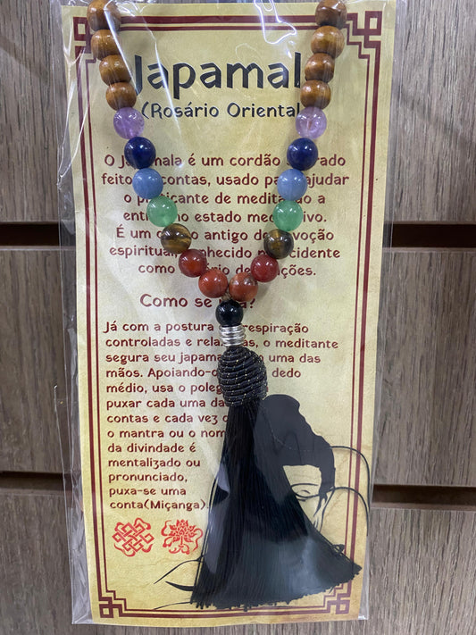 Japamala de Madeira com Pedras dos 7 Chakras
