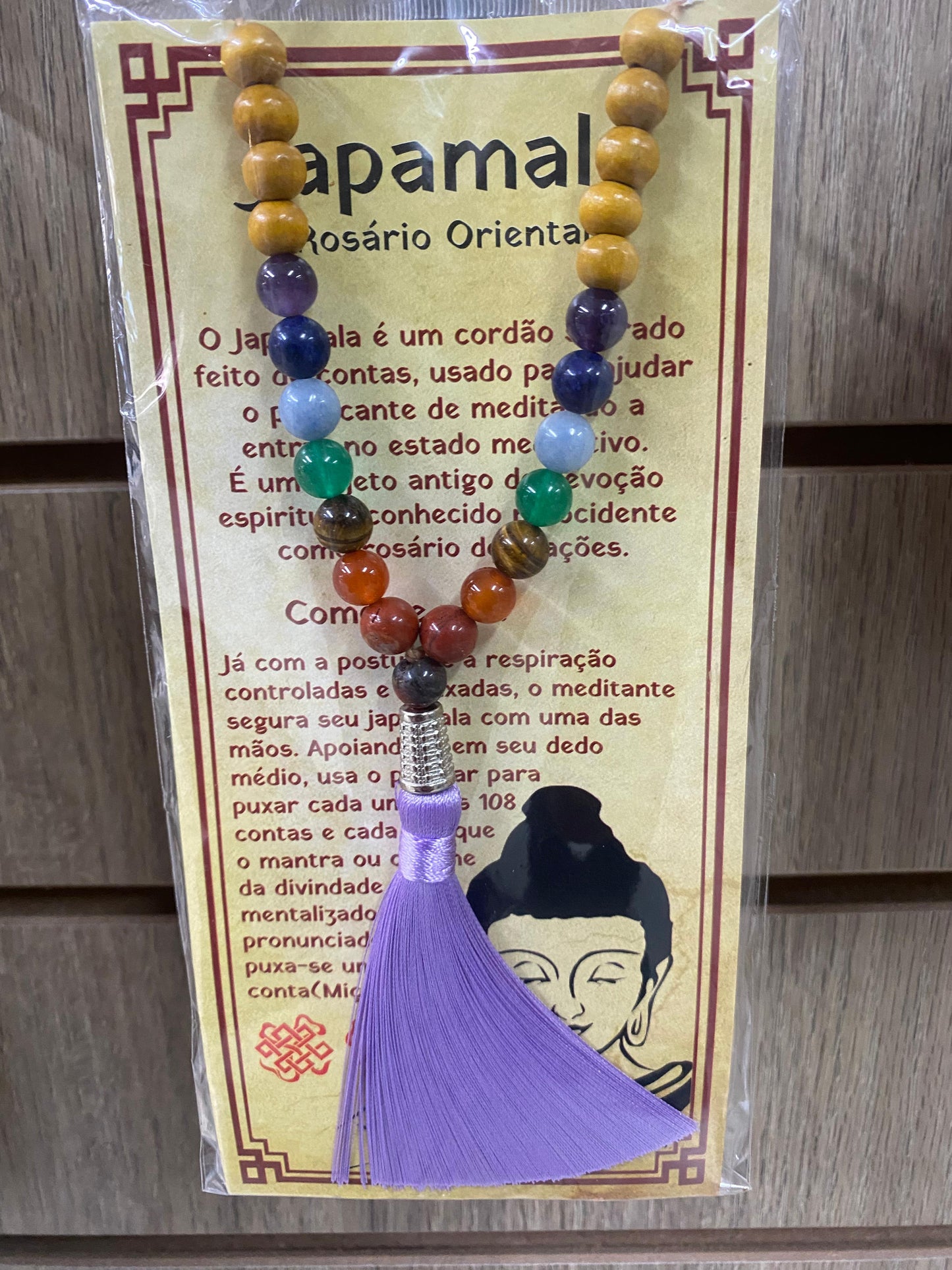 Japamala de Madeira com Pedras dos 7 Chakras