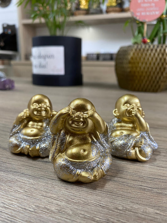 Trio de Budas Dourados com Gliter - Mini