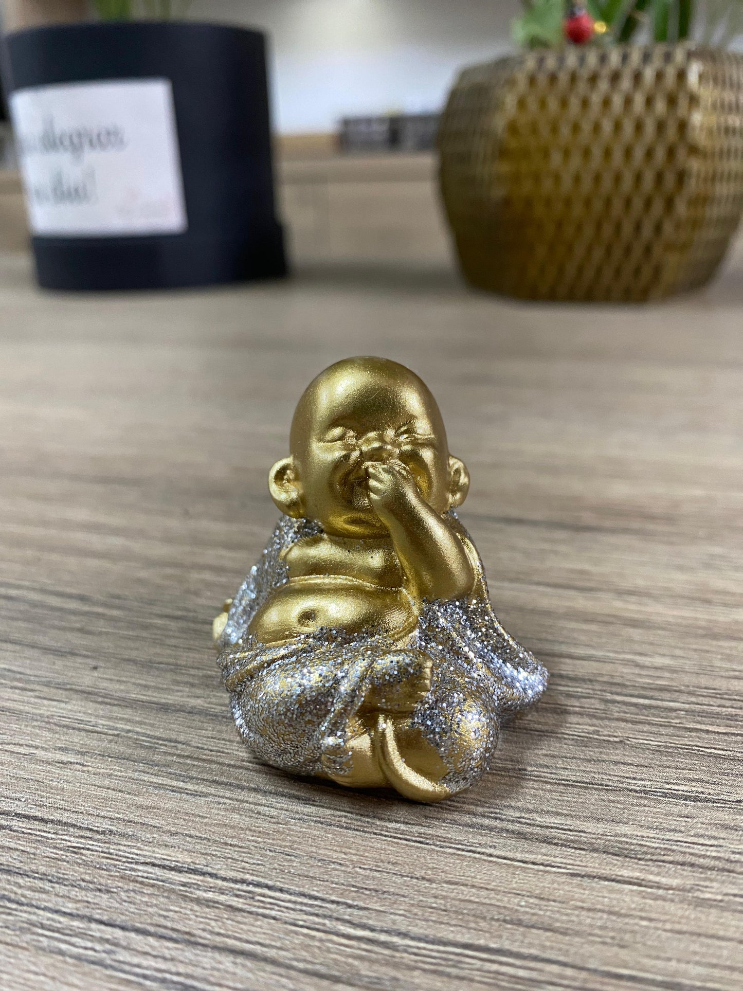 Trio de Budas Dourados com Gliter - Mini