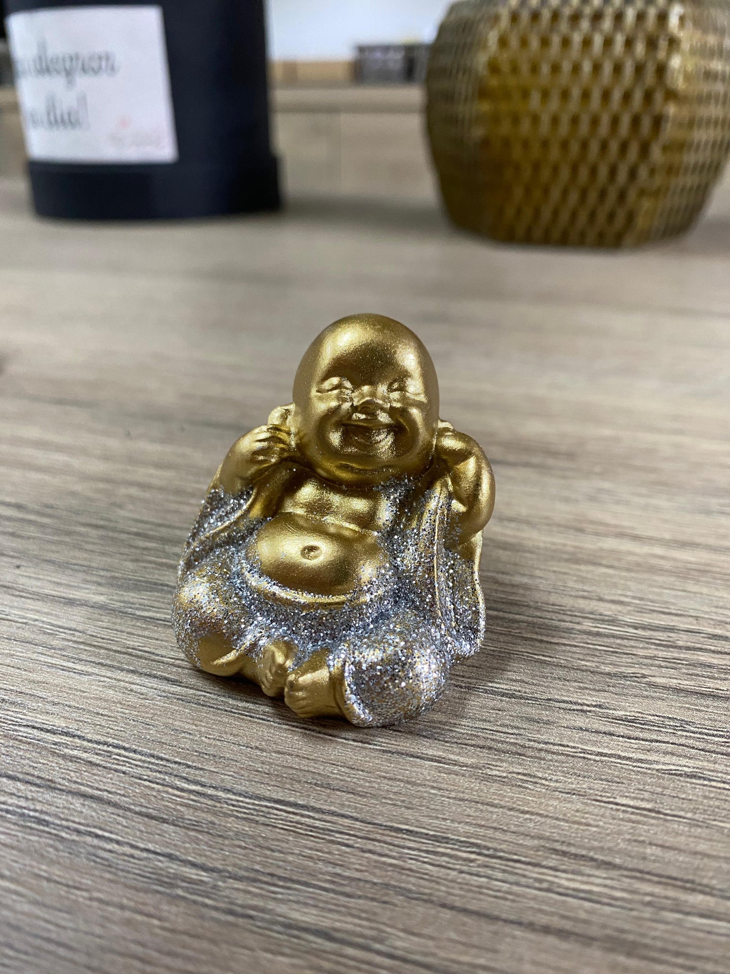 Trio de Budas Dourados com Gliter - Mini